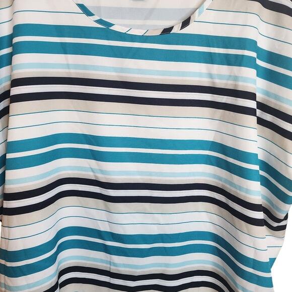 Shein Striped Blouse, 3XL, White/Beige/Aqua - Picture 3 of 6